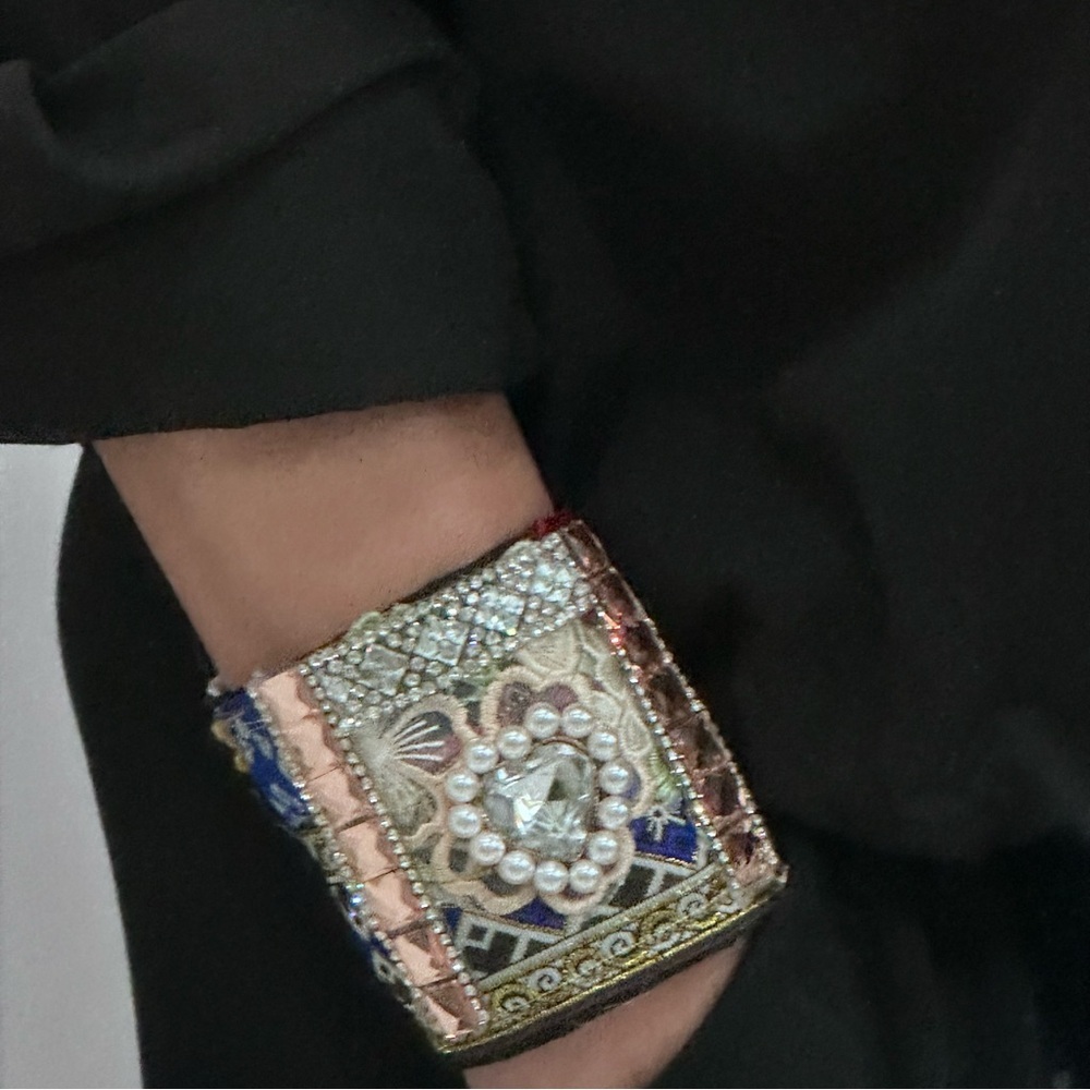 RUBYRUDI Cuff Bracelet Handcrafted OOAK Fabric Embellished Artisan Wearable Art - Picture 4 of 15